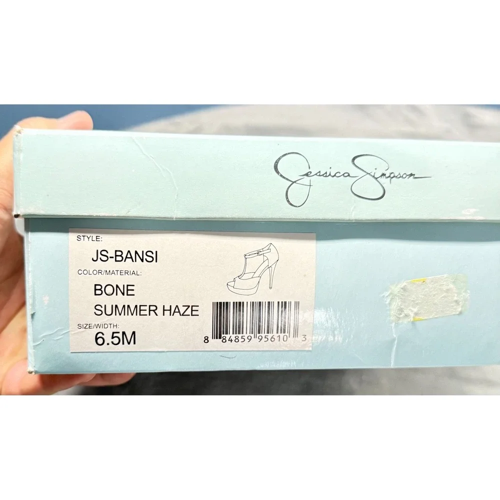Jessica Simpson Bansi Heels Womens 6.5 Bone Platform T-Strap Sandals Glitter